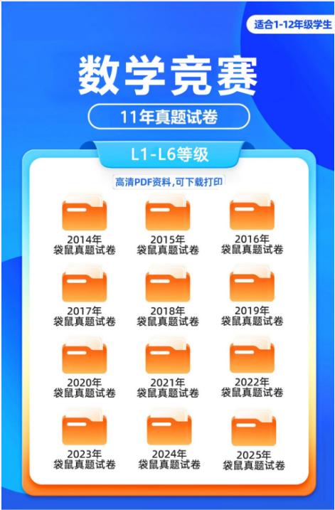 【分享】📚【2013~2025袋鼠数学竞赛12年真题试卷 封面