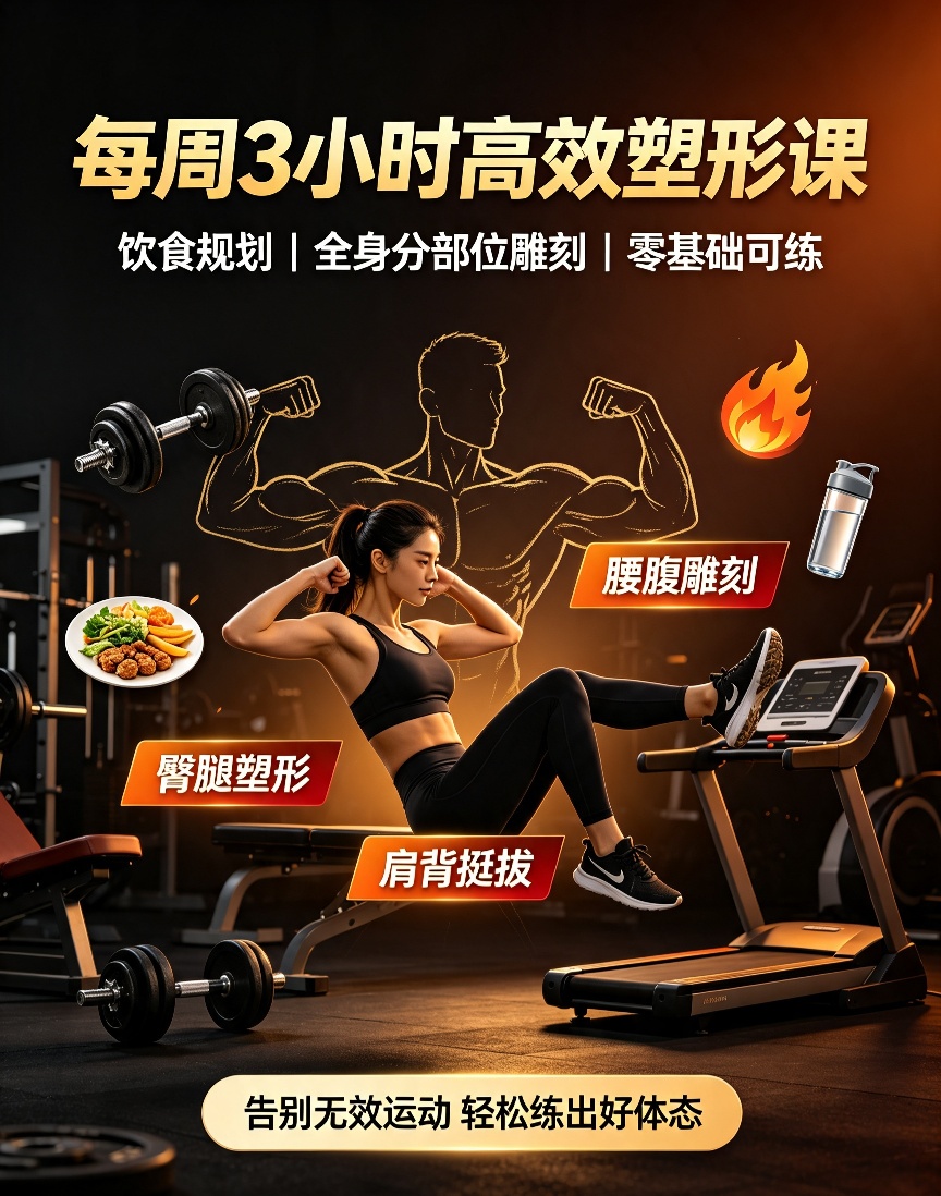 VIP课程每周3小时高效健身课，饮食+塑形一站式搞定 封面