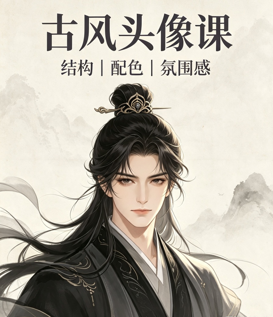 b站付费绘画教程叁乔居：游戏美宣级古风头像课 视频+课件